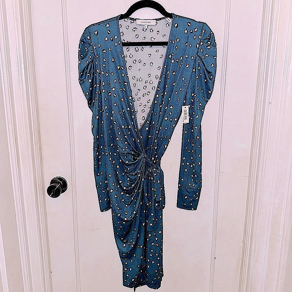 Lark & Ro: V-Neck Leopard Asymmetrical Wrap Dress